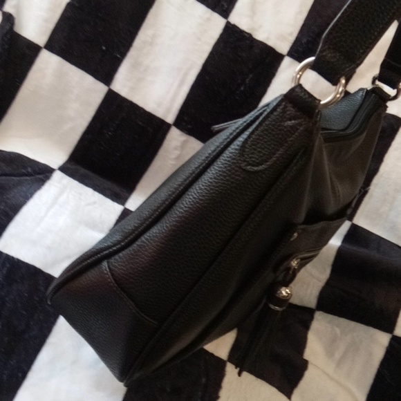 EUC💕 LIZ CLAIBORNE BLACK LEATHER  SATCHEL BAG 14" X 10" - Picture 4 of 11